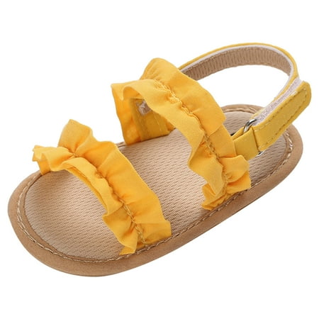 Sopelem Baby Boys Shoes Girls Summer Sandals Ruffled Party Wedding Dress Flats Shoes Crib Shoes First Walkers Prewalkers-Yellow