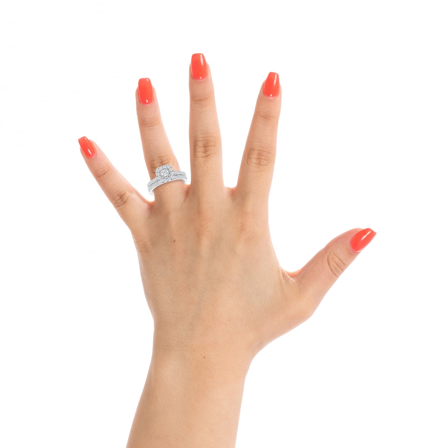 Brilliance Fine Jewelry Cushion 1 Carat Lab Grown Diamond Bridal Ring Set in 10KT White Gold