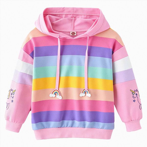 KPOPLK Hoodies for Teen Girls Fall Pullover Long Sleeve Cute Print Sweatshirt Hoodies Winter Lightweight Casual Clothes Pink,Size 4-5 Years