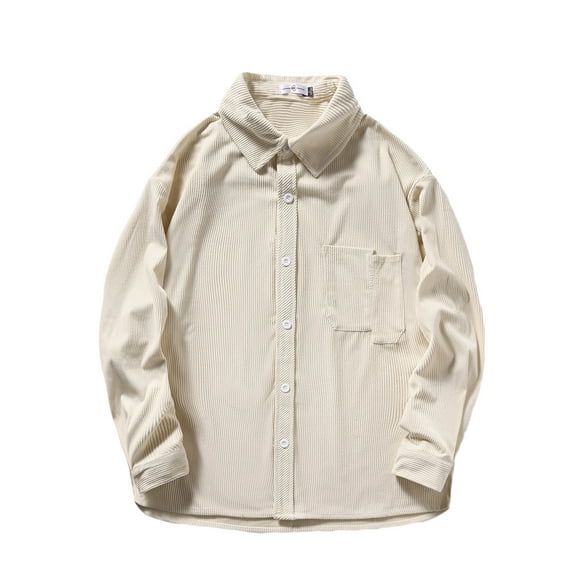 Goodeals Clearance,Big and Tall Men Corduroy Jackets Casual Long Sleeve Button Down Shirts Lightweight Lapel Collar Jacket Fall Textured Ribbed Shacket(Beige,XXXL)