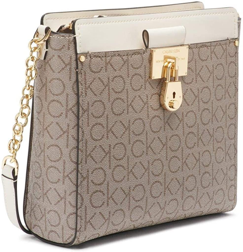 Calvin Klein Camille Signature Mid-Sized Crossbody, Almond/Taupe