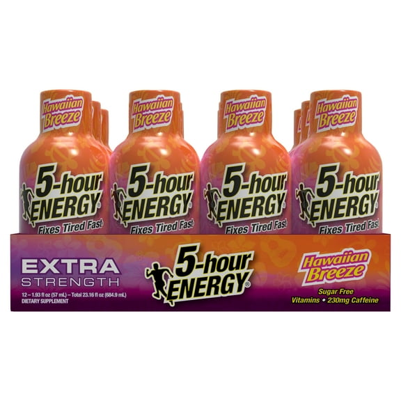 5-hour ENERGY Extra Strength, Hawaiian Breeze Flavor, Quick Energy Boost Shot, 1.93 oz, Easy-to-Carry (Pack of 12)