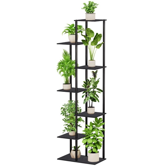 JEPRECO Plant Stand Indoor 7 Tier 8 Potted Metal Wood Plant Shelf, Multiple Flower Pots Corner Tall Plant Holder Stands for Livin