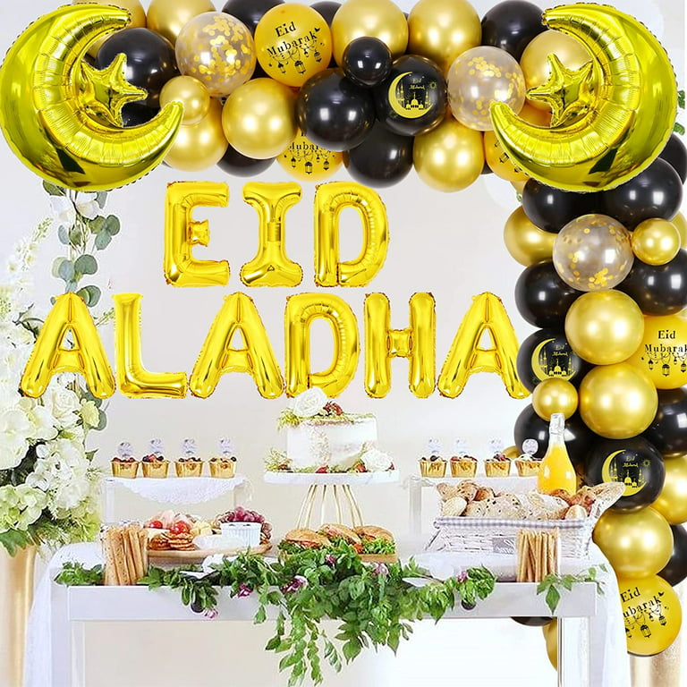 Ramadan Decorations, Eid Mubarak Balloon Garland Arch Kit Gold and Black  Party Decorations with Moon Star Foil Balloons Ramadan Kareem Decorations  for