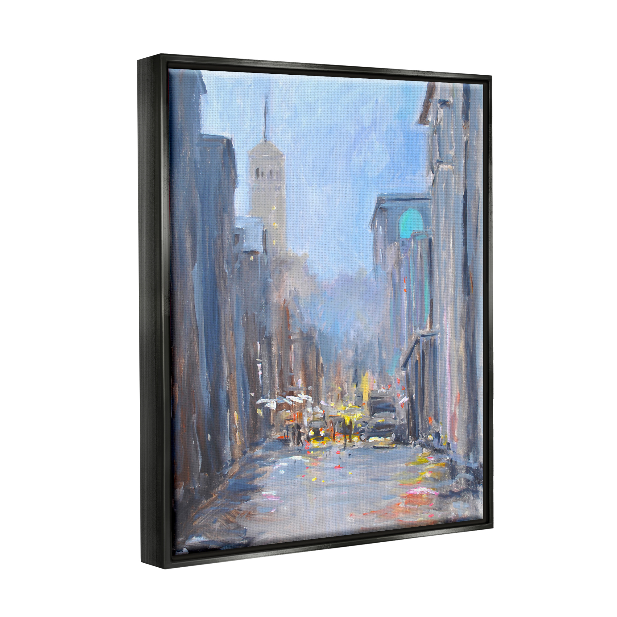 Stupell Industries Abstract Rainy City Reflections Tall Urban Buildings Painting Jet Black Floating Framed Canvas Print Wall Art, Design by Allayn Stevens