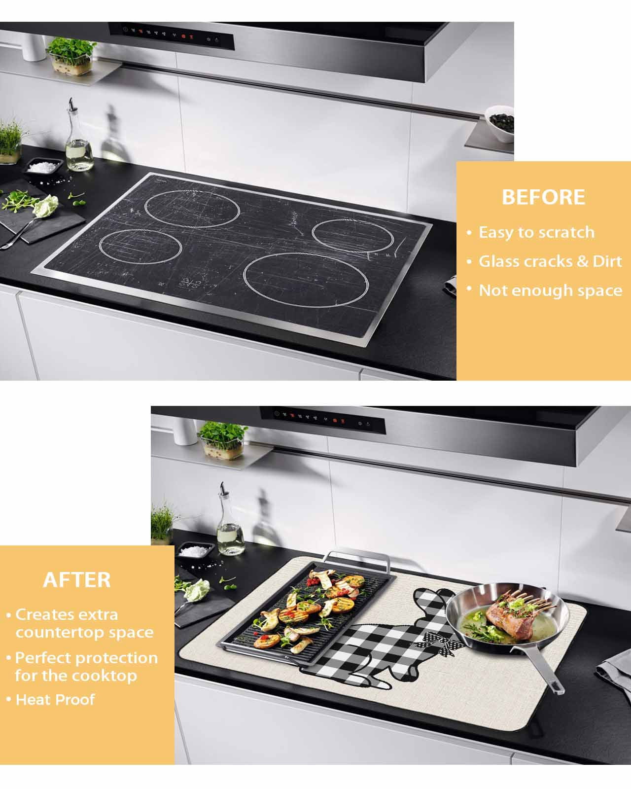 Large Induction Cooktop Protector Mat Easter Stove Top Covers for Electric Stove, Farmhouse Retro Black White Lattice Bunny Rabbit Decorative Stove Burner Cover Mats, Glass Top Stove Cover