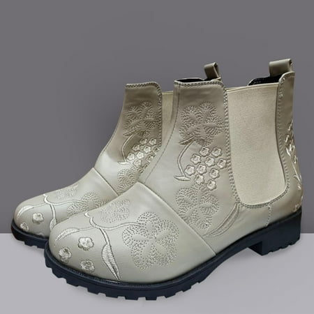 

Akiihool Womens Work Boots Women s Zipper Booties Stacked Heel Lace up Low Heel Booties Ankle Boots (Beige 6.5)