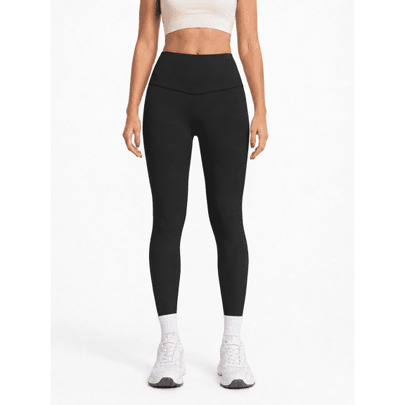 Women's High-Waisted 7/8 Yoga Leggings, Soft Stretch Workout Pants, Black, S