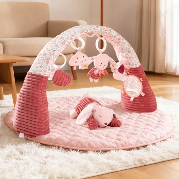 PRVAETU Baby Gym Play Mat, 5 Detachable Sensory Toys, Developmental Playmat for Newborns 0 to 12 Months