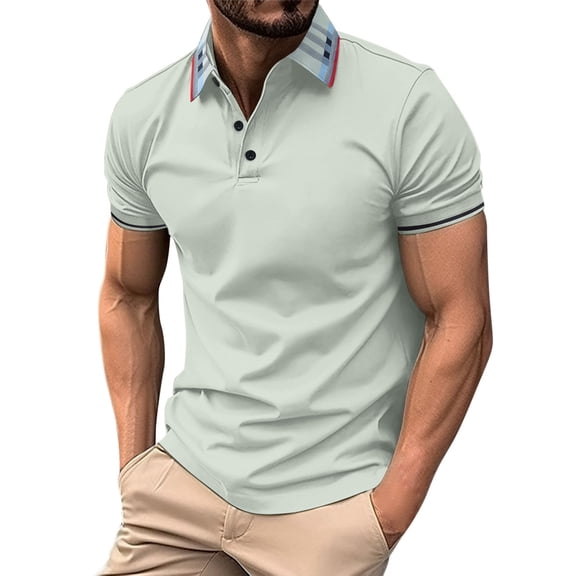 Kcolen Black Polo Shirts for Men Slim Fit Men's Leisure Fashion Lapel Button Short Sleeve Shirt Top Comfortable Casual Wear Summer Vacation Basic