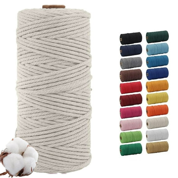 Beige 3mm Macrame Cord, 110 Yards Natural Cotton Cord, Macrame Rope Yarn for DIY Crafts, Wall Hangers, Plant Holders, Knitting, Wedding Decor (1 Roll)