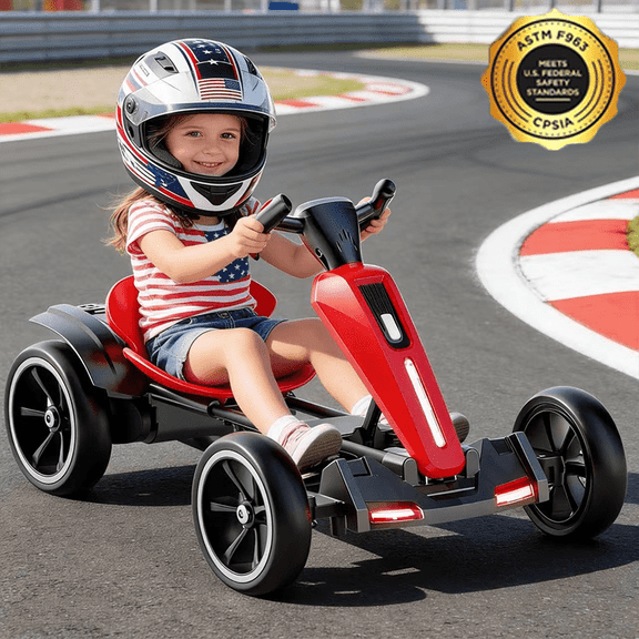 Holaki 12V Electric Go Kart for Kids, Battery Powered Ride on Toy with Adjustable Seat, Music, LED Lights, EVA Wheels & Forward/Reverse Driving, Red, Ages 3-6