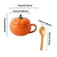 thumbnail image 2 of Halloween Pumpkin Mug with Lid and Spoon Ceramic Coffee Cup Cute Tea Cup with Handle Fall Autumn Decorations for Festival Gifts Candy Bowl Soup Bowl Orange Halloween Party Supplies, 2 of 8