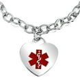 thumbnail image 2 of Bling Jewelry Womens Link Chain Red Medical ID Bracelet with Heart Tag Silver Tone 7-7.5 Inch, 2 of 5