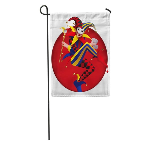 KDAGR Blue Casino Joker Playing and Mirror in Dark Red Round Three Dimensional Drawing Yellow Actor Garden Flag Decorative Flag House Banner 28x40 inch