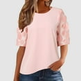 thumbnail image 5 of Wangmeiwg Women's Lightweight Blouse Daily Lace Sleeve Patchwork Daily Elegant Round Neck Regular Fit Tops Medium Sleeve, 5 of 9