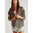 thumbnail image 3 of Solid Color Waffle Knit Button Neck Cropped Jacket for Women Green Small, 3 of 5