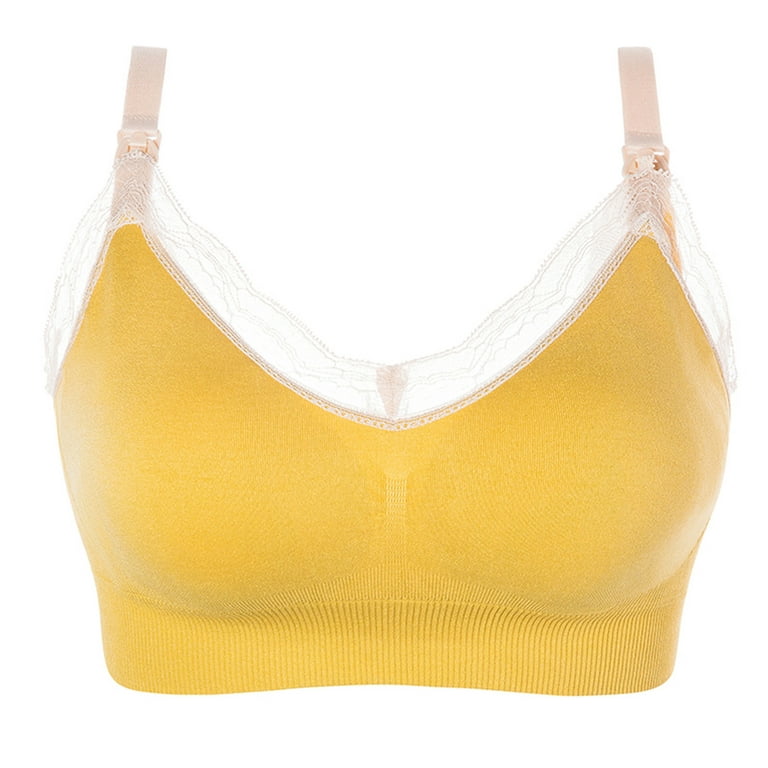 CLZOUD Womens Comfort Bra Yellow Nylon,Spandex Sports Bra No Wire Comfort  Sleep Bra Plus Size Workout Activity Bras with Non Removable Pads Shaping