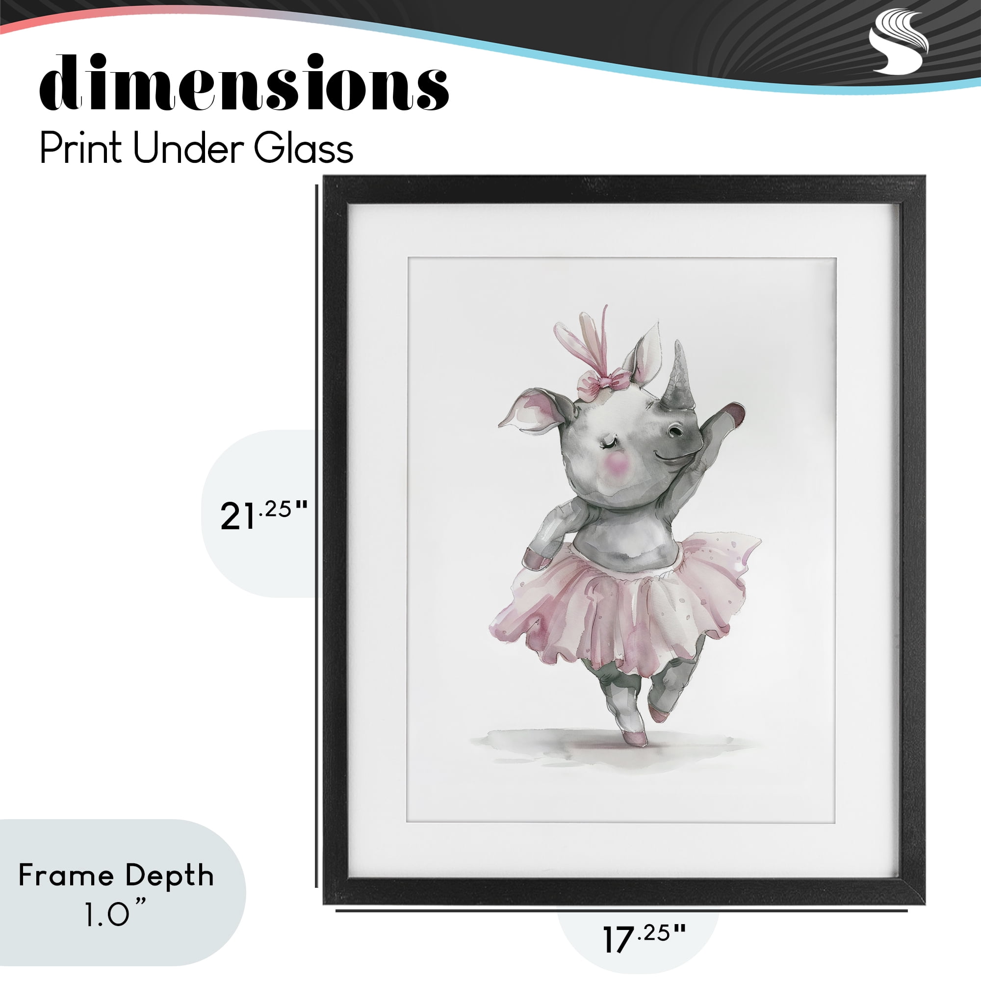 Stupell Industries Ballerina Rhino in Pink Tutu Black Framed Print Under Glass, design by LSR Design Studio