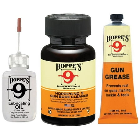 Hoppe's No. 9 5oz Bore Solvent 904, Needle Oiler 3060, Gun Grease (Best Gun Cleaning Solvent And Oil)
