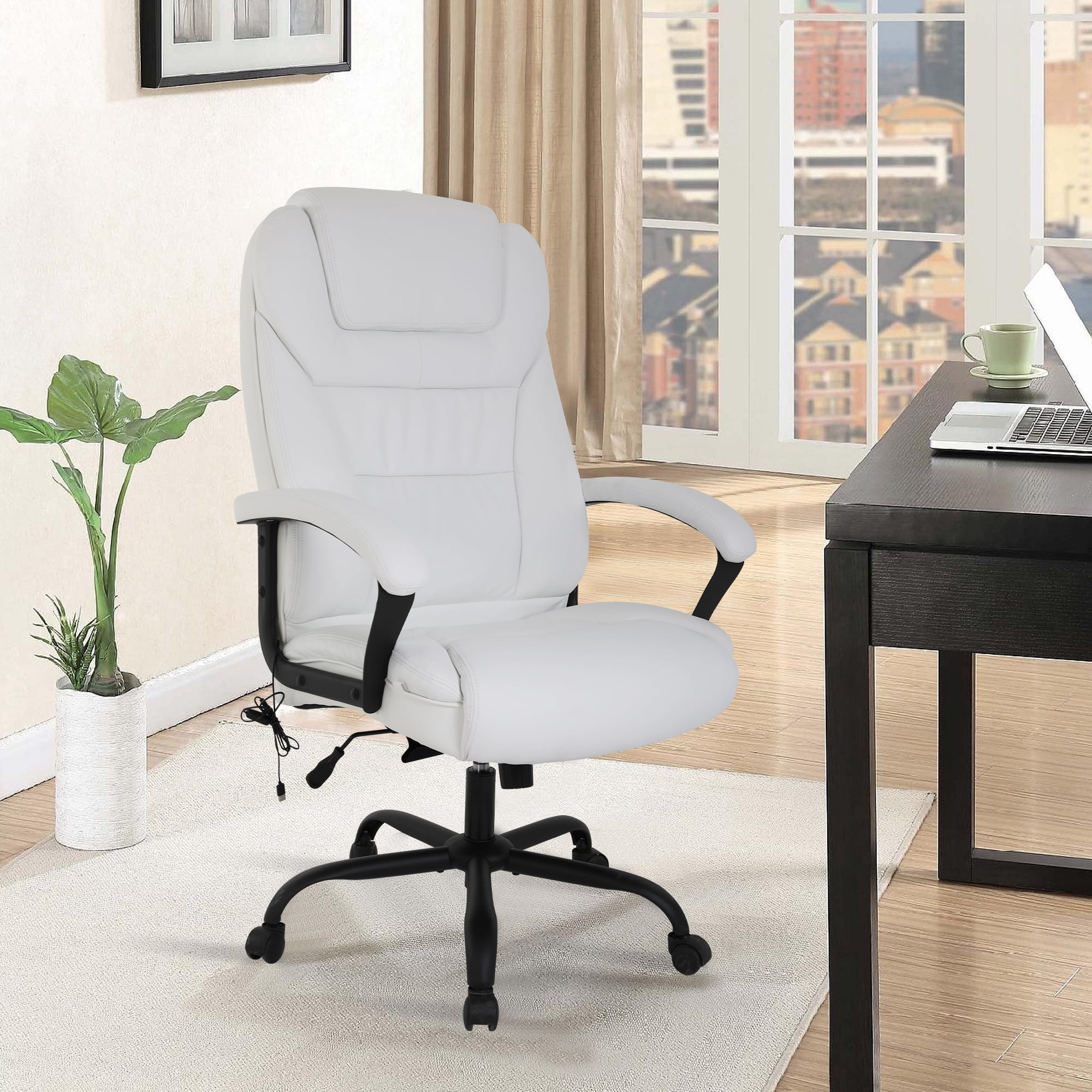 CL.HPAHKL Big and Tall Office Chair 500lbs Wide Seat Ergonomic Computer Desk Chair with Lumbar Support Arms High Back PU Leather Executive Task Swivel Rolling Chair, White