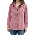 thumbnail image 4 of Zpanxa Fleece Jacket Women Corduroy Button Front Long Sleeve Shirt Jacket Loose Fit Solid Color Casual Lightweight with Pockets Fall Outerwear, 4 of 7