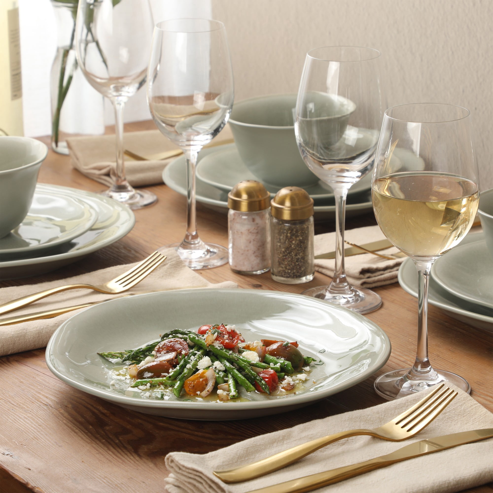 Gibson Elite Port Barton 12-Piece Green Stoneware Dinnerware Set