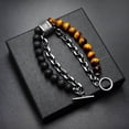 thumbnail image 3 of Pulsera de metal con cuentas para hombre, con mapa esmerilado de Europa y América, joyería, 3 of 6