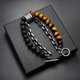 thumbnail image 3 of Pulsera de metal con cuentas para hombre, con diseño de mapa esmerilado de Europa y América, 3 of 6