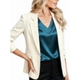 thumbnail image 2 of Women Silk Satin Tops Cap Short Sleeve Blouse V Neck Shirts Business Casual Outfits Blue XL, 2 of 7