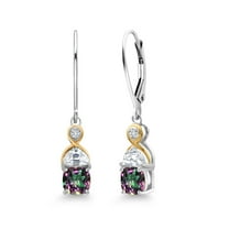 Gem Stone King 925 Silver and 10K Yellow Gold Dangle Earrings Cushion Mystic Topaz Half Moon Moissanite and Lab Grown Diamond (2.50 Carat Cttw)