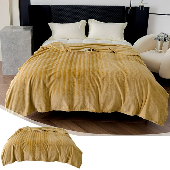 Fleece Blanket King Size – 3D Ribbed Jacquard Soft and Warm Decorative Fuzzy Blankets – Cozy, Fluffy, Plush Lightweight Throw Blankets Plush Quilt For Couch, Bed, Sofa(Yellow, 180X200Cm)