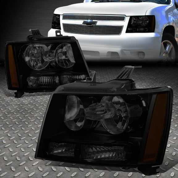 NUVISION for 07-14 Chevy Tahoe Suburban Pair Tinted Housing Amber Corner Headlight Lamps