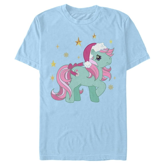 Men's My Little Pony Christmas Minty Gold Stars  Graphic Tee Light Blue Medium
