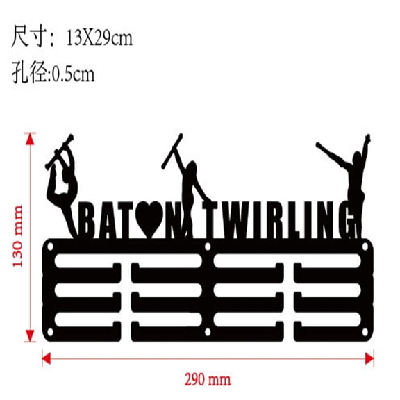 Baton Twirling Medal Hanger Medal Holder Wall Mounted Frame Shelf Sports Gymnastics Medals Organizer Hooks Rack Gift for Gymnast Athlete Race Winner