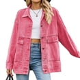thumbnail image 3 of Women'S Button-Down Vintage Ripped Blue Denim Jacket Pink S, 3 of 9
