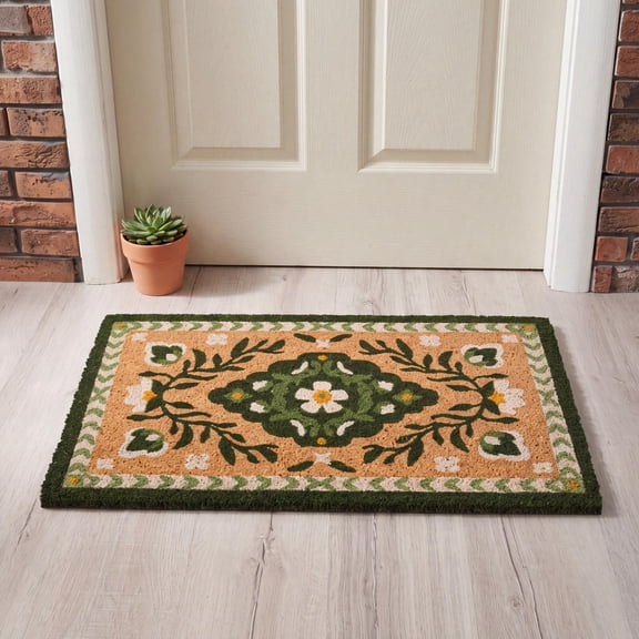CzestPyake,Welcome Mat,Front Door Mat,Outdoor Mat,Green Persian Outdoor Doormat, 18"X30"