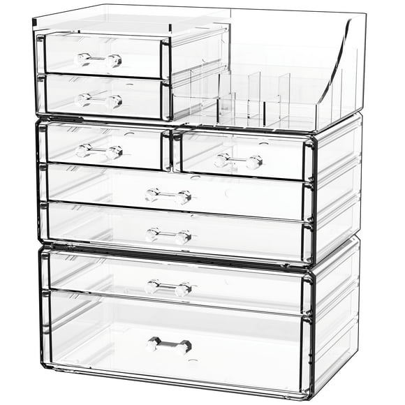 Organizador de maquillaje CQ acrílico transparente con 8 cajones