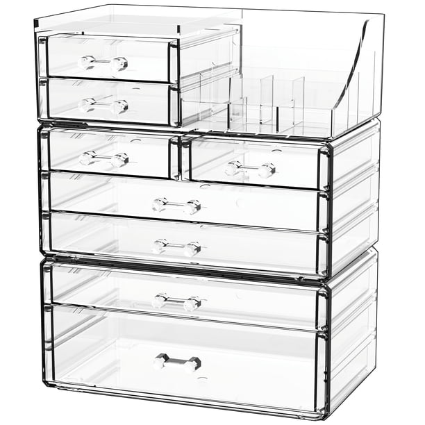 Organizador de maquillaje CQ acrílico transparente con 8 cajones