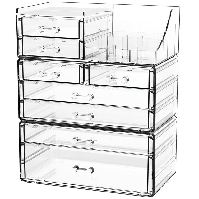 Organizador de maquillaje CQ acrílico transparente con 8 cajones