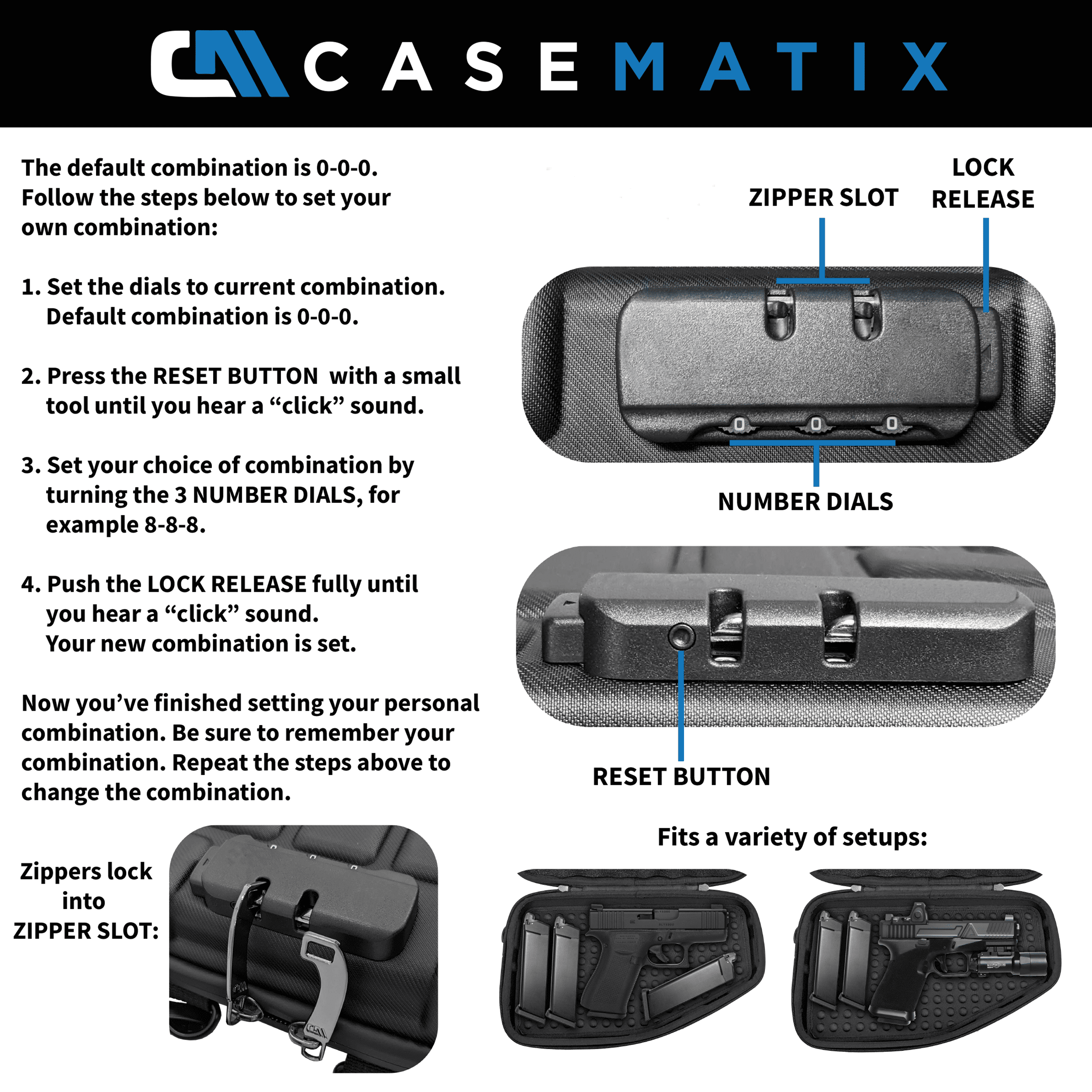 CASEMATIX 12" Pistol Case Fits 9mm Pistols - Premium Hard Handgun Case with Lock Zippers - Case Only