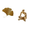 thumbnail image 5 of 2 Pieces Abstract Thinker Statue Ginkgo Leaves Wall Sculpture Wrought Iron Art Crafts for Living Room Office Shelf, 5 of 8