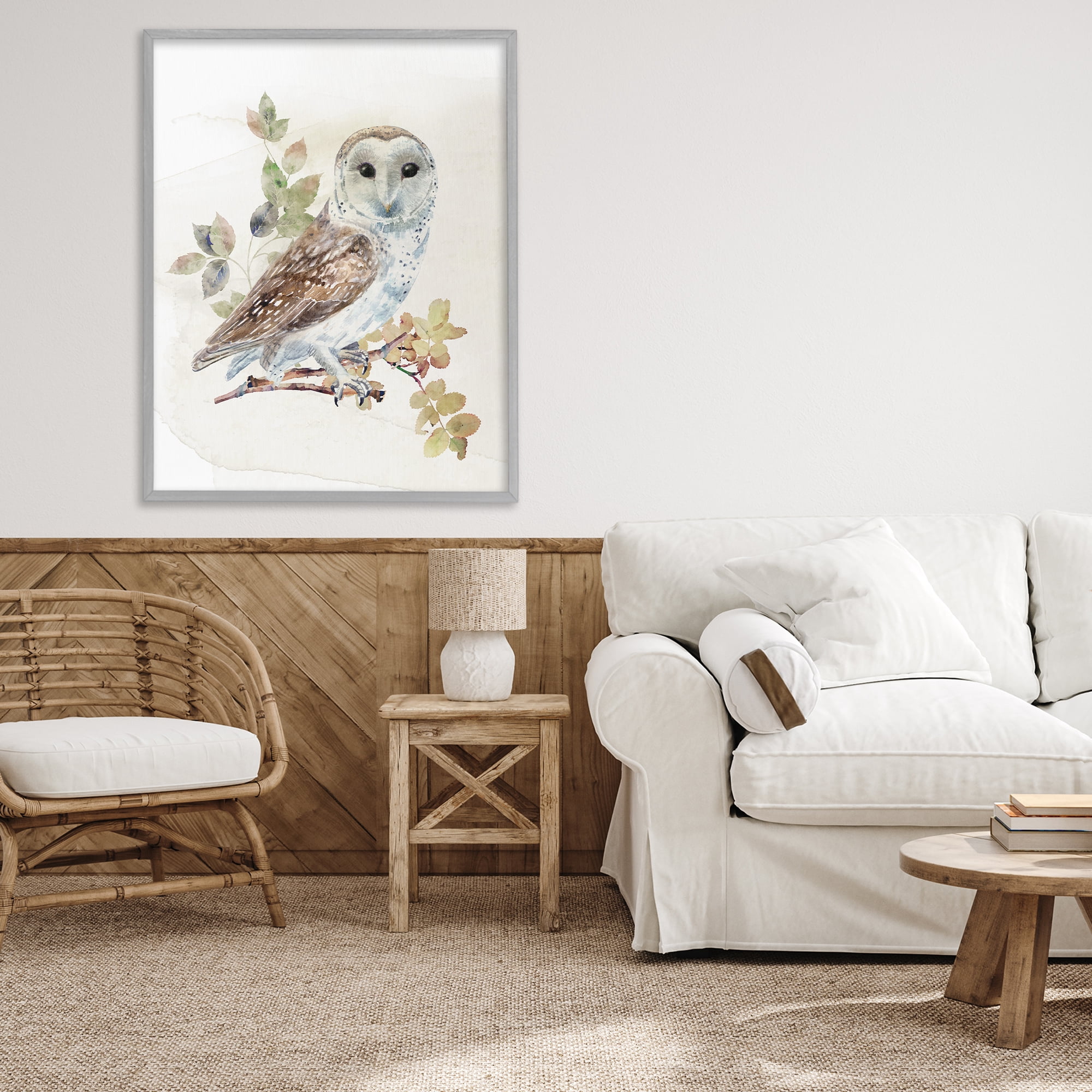 Stupell Industries Owl Among Autumn Leaves Gray Framed Giclee Art, design by CAD Designs