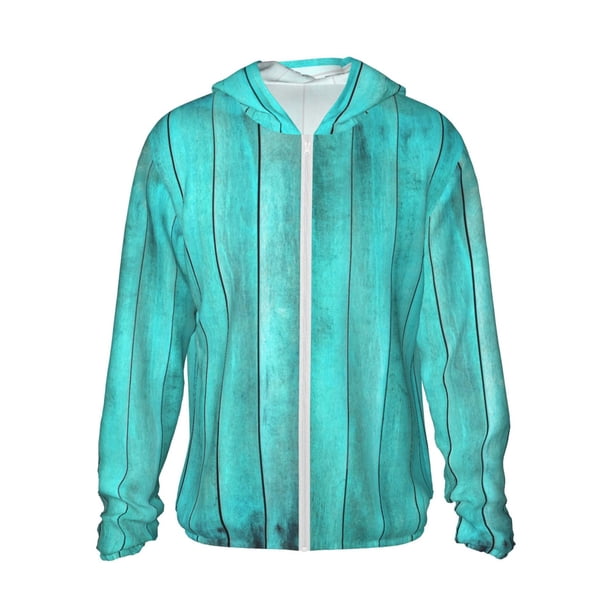 Fotbe Turquoise Wooden2 Chaqueta con Protección Solar UPF 50+ para Hombre y Mujer, Camisa con Capucha y Bolsillos-Small