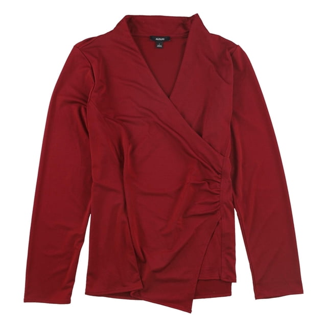 Alfani Womens Solid Wrap Blouse darkred L