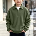 thumbnail image 2 of Quarter Zip Sweatshirt Boys Girls Waffle Casual Loose Fashion Fall Winter Tops Lapel Long Sleeve Pullover (13Years, Army Green), 2 of 9