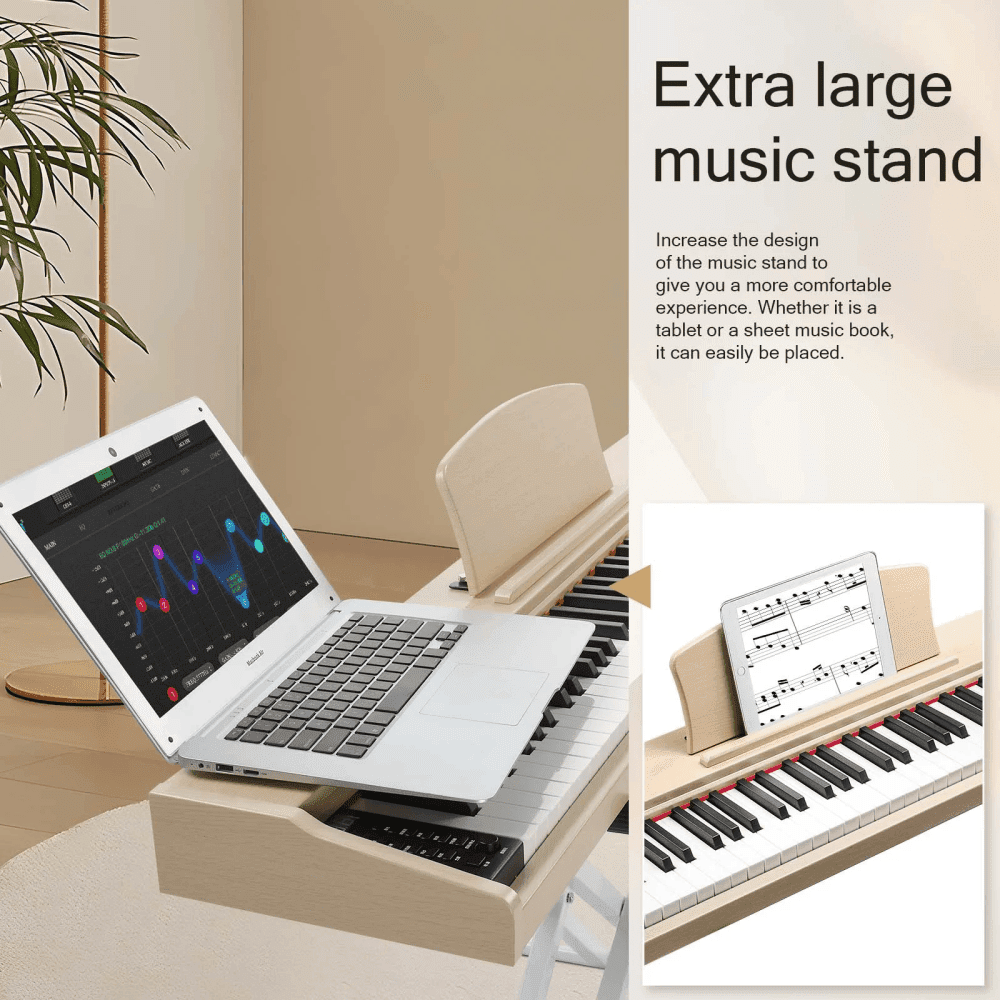 Tcbosik Digital Piano Keyboard 88 Key Semi-Weighted for Beginners, Full Size Piano with Stand, Headphone, MIDI Bluetooth, Triple Pedals and Other Accessories for Home, Natural