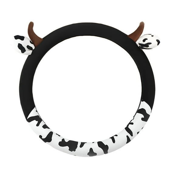 RIONIMA 2026 New Cow Car Steering Wheel Cover with Horns Ears Anti Slip Sweat Absorption Comfortable 15 Inch Universal Women Auto Steering Wheel Protector Car Accessories