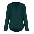 thumbnail image 4 of HAiming Women's Long Sleeve Shirts Solid Color V Neck Loose Comfortable Pullover Tops Casual Work Office Blouse, 4 of 5