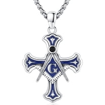 DRINSPER Masonic Necklace For Men Women, 925 Sterling Silver Masonic Cross Pendant Freemasonry Jewelry Freemason Necklace Gifts With Box for Father Brother